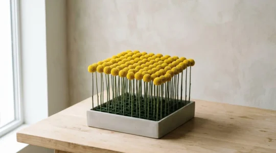 Perfectly symmetrical grid-structure floral arrangement showcasing architectural precision and geometric balance