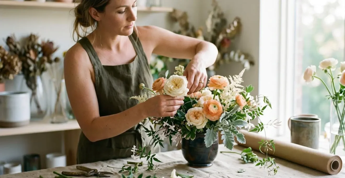 Elegant luxury wedding flower arrangement showcasing skilled florist craftsmanship with premium blooms and intricate design work