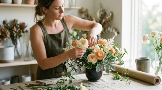 Elegant luxury wedding flower arrangement showcasing skilled florist craftsmanship with premium blooms and intricate design work